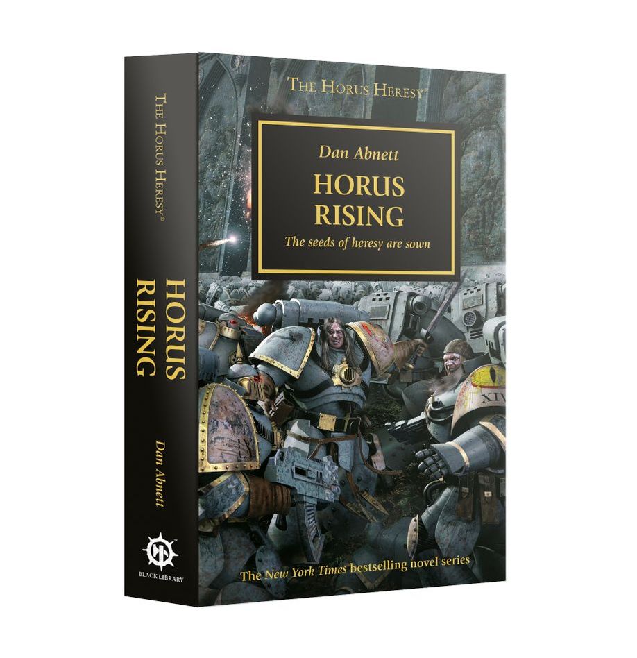 Warhammer: Horus Rising book cover by Dan Abnett, featuring space marines.