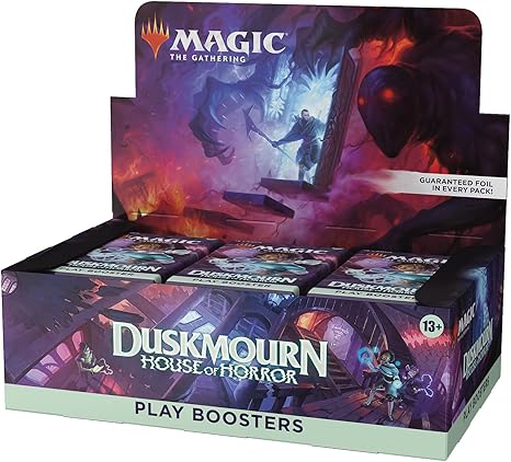 Magic The Gathering Duskmourn Play Boosters box with 36 packs containing 14 cards each.