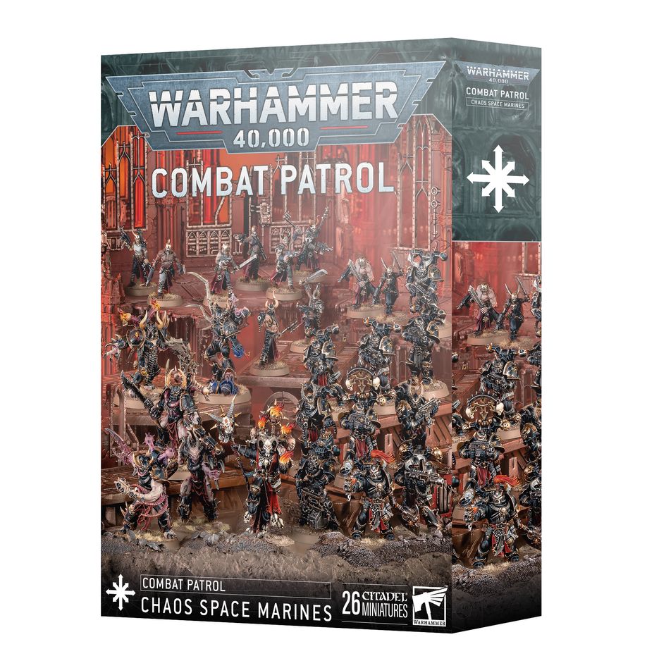 Warhammer 40000 Combat Patrol Chaos Space Marines box set with unassembled miniatures.