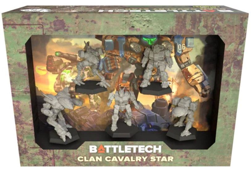 BattleTech Mercenaries Clan Cavalry Star miniatures in box packaging.