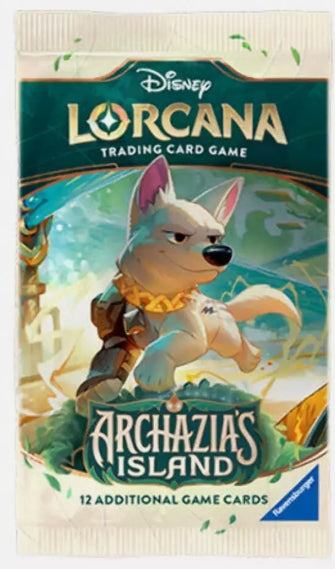 Lorcana Archazia's Island card pack featuring a fierce wolf character.