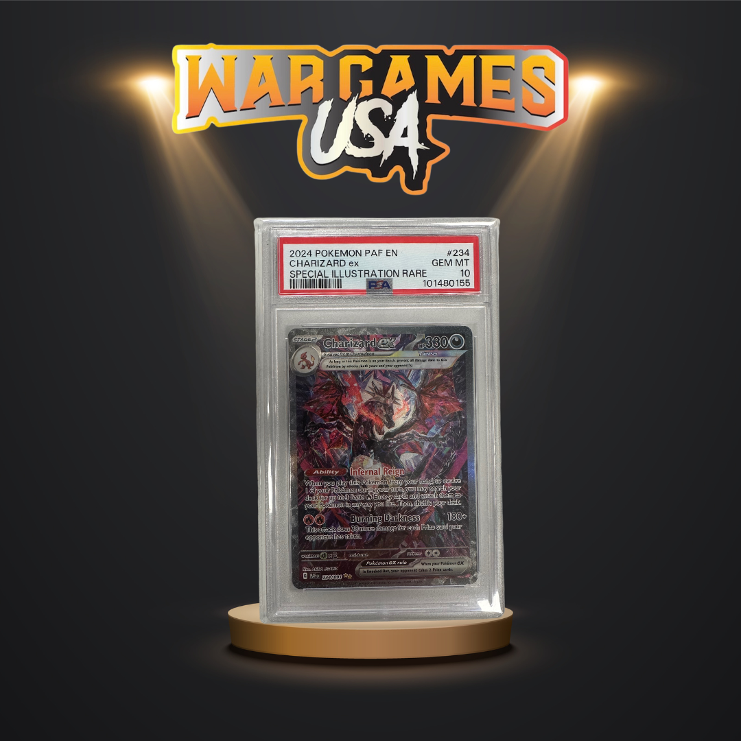 Charizard EX SIR PSA 10 Graded TCG card displayed in a protective case.