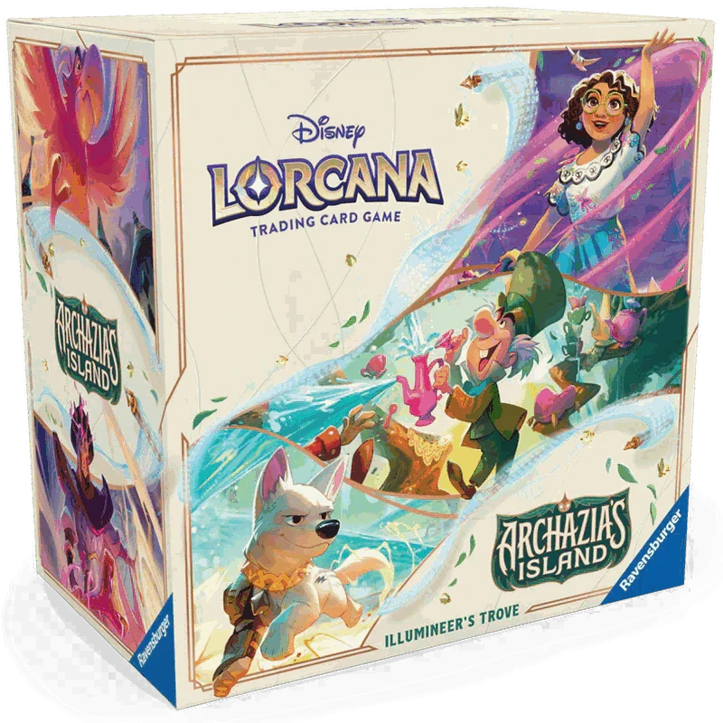 Lorcana Archazia's Island Illumineer's Trove preorder box featuring vibrant character artwork.