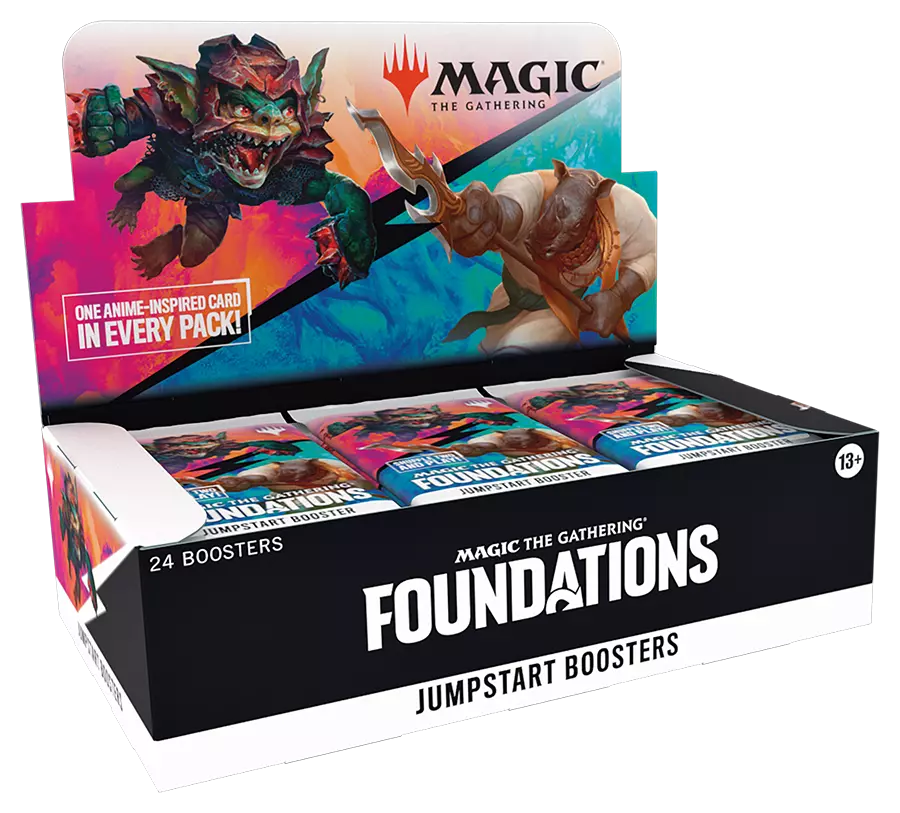 Magic The Gathering Jumpstart Foundations Booster Box 2025 with anime-inspired art cards.